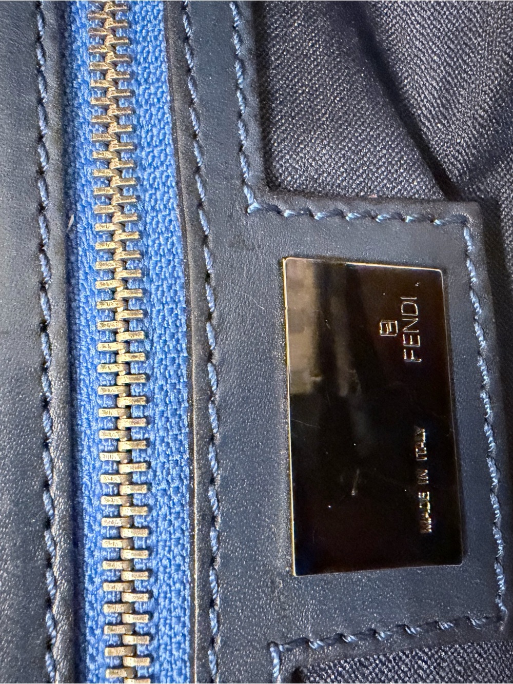 Fendi Beige FF Canvas Shoulder Bag with Blue Leather Trim - Picture 4 of 4